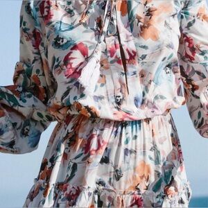 Shore Tropical Floral Tiered Peasant Dress Size S